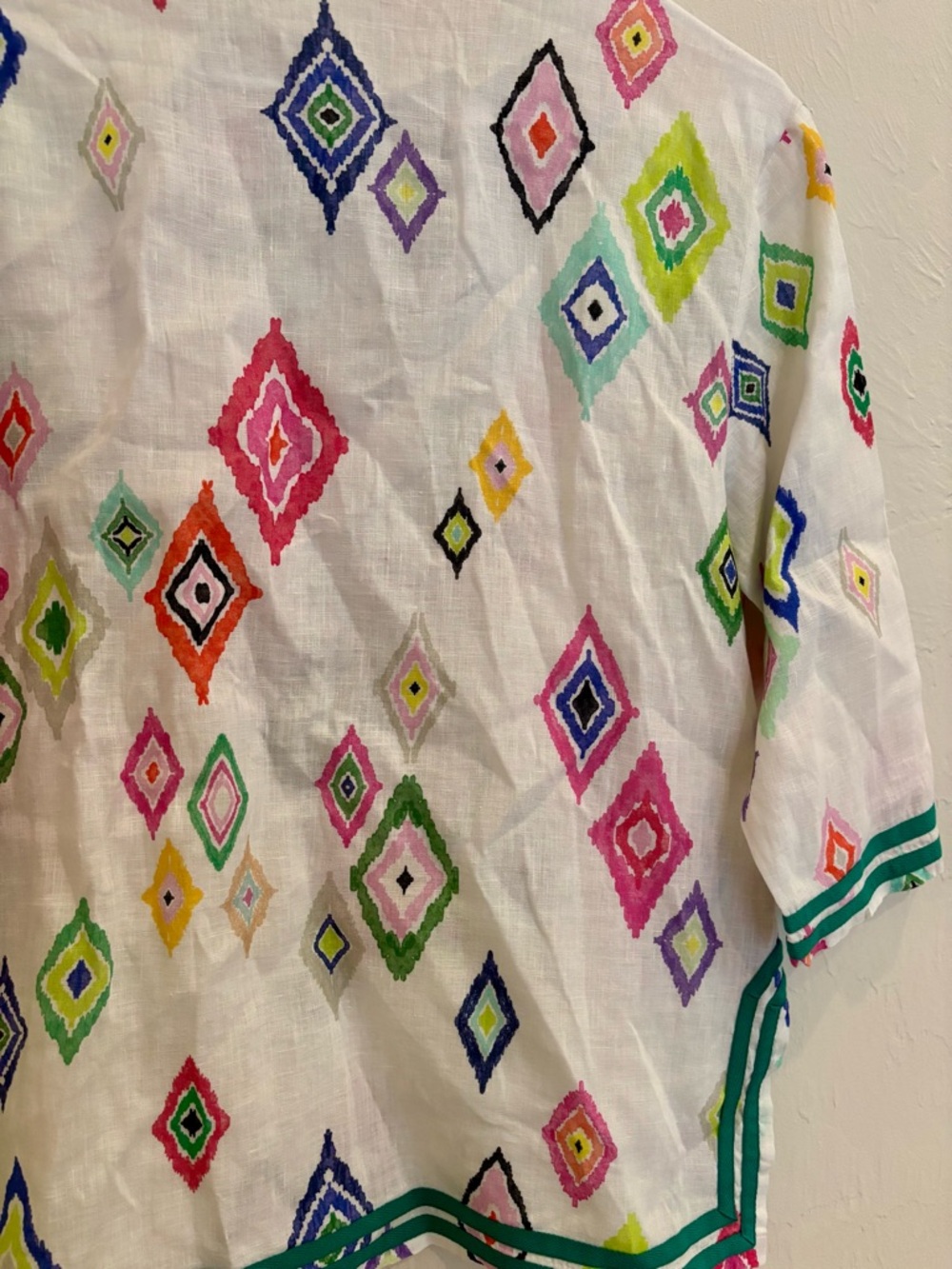 Vilagallo 100% Linen Ikat Tunic Contrast Trim Portugal Sz S 38 Colorful - Picture 7 of 9